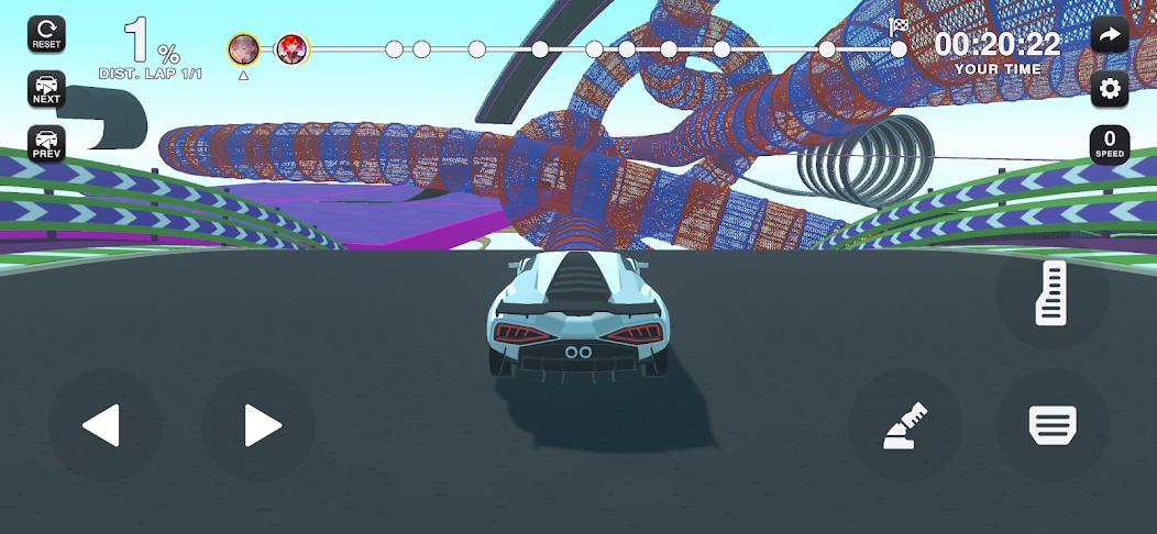 Racing in Satura: a sports car mid-run on a floating track.